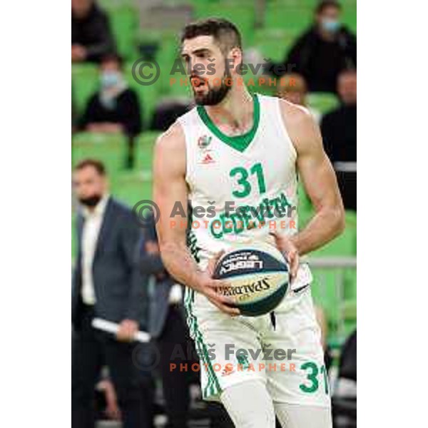 in action during Nova KBM league basketball match between Cedevita Olimpija and Sencur GGD in Stozice, Arena, Ljubljana, Slovenia on March 14, 2022