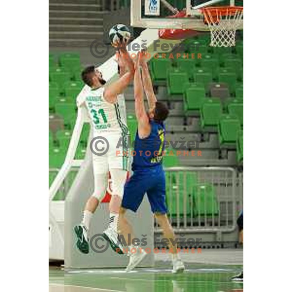 in action during Nova KBM league basketball match between Cedevita Olimpija and Sencur GGD in Stozice, Arena, Ljubljana, Slovenia on March 14, 2022