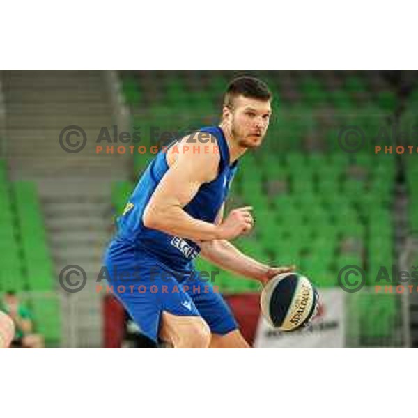 Dino Muric in action during Nova KBM league basketball match between Cedevita Olimpija and Sencur GGD in Stozice, Arena, Ljubljana, Slovenia on March 14, 2022