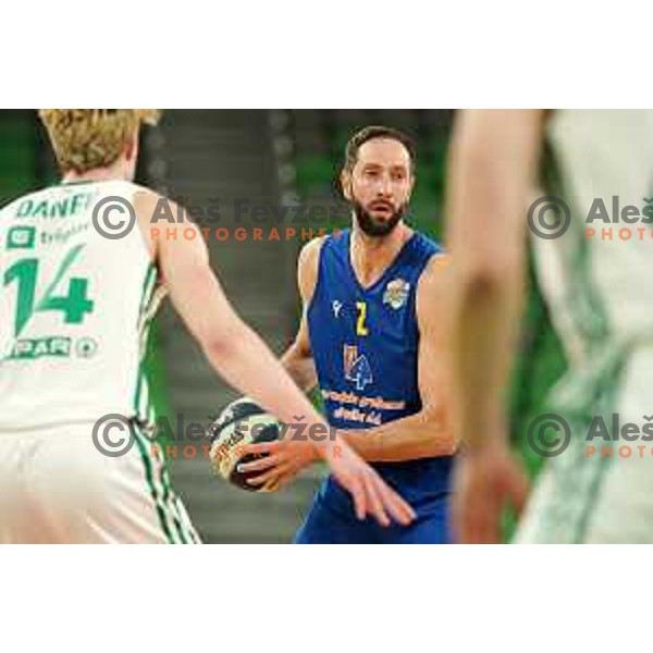 Hasan Rizvic in action during Nova KBM league basketball match between Cedevita Olimpija and Sencur GGD in Stozice, Arena, Ljubljana, Slovenia on March 14, 2022
