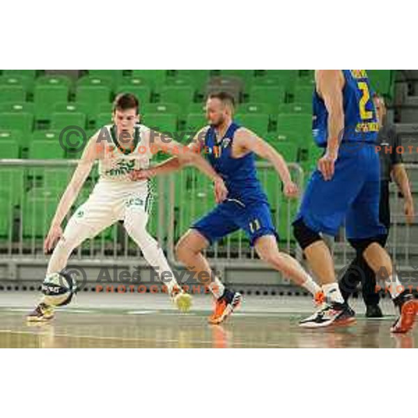 Nejc Martincic in action during Nova KBM league basketball match between Cedevita Olimpija and Sencur GGD in Stozice, Arena, Ljubljana, Slovenia on March 14, 2022