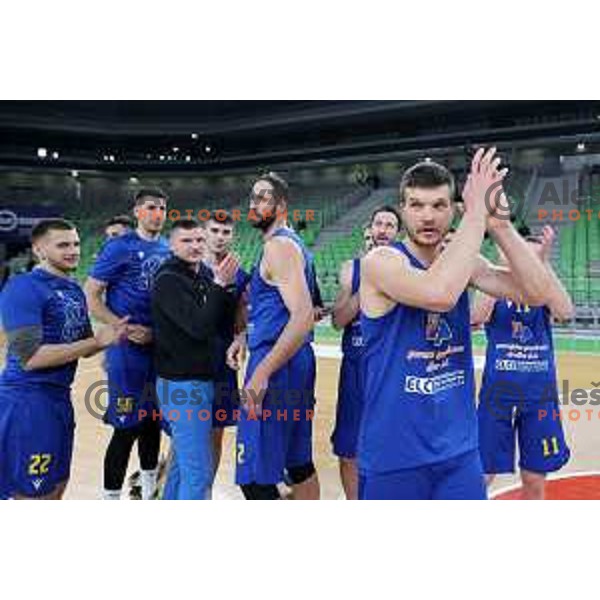 Dino Muric in action during Nova KBM league basketball match between Cedevita Olimpija and Sencur GGD in Stozice, Arena, Ljubljana, Slovenia on March 14, 2022