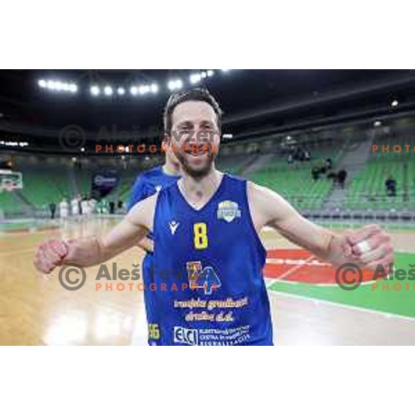 in action during Nova KBM league basketball match between Cedevita Olimpija and Sencur GGD in Stozice, Arena, Ljubljana, Slovenia on March 14, 2022