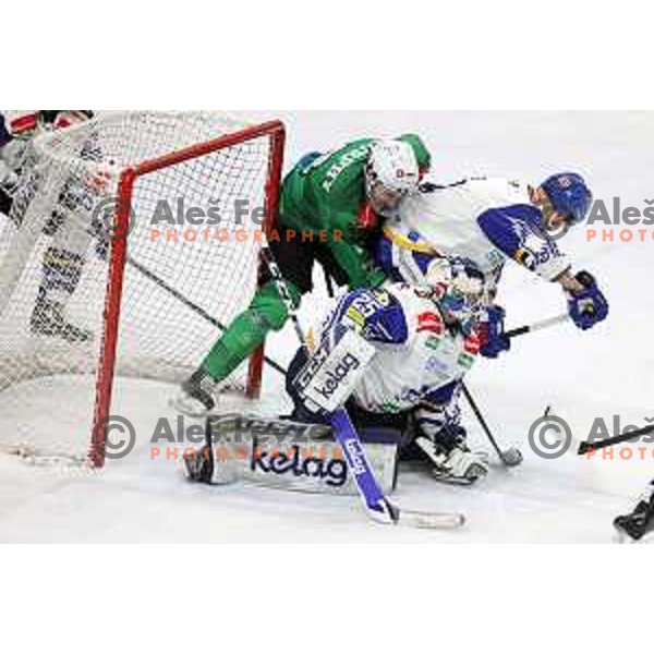 Alexander Schmidt in action during IceHL quarter-final match between SZ Olimpija and VSV in Ljubljana, Slovenia on March 15, 2022