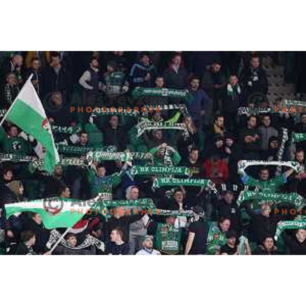 Fans of SZ Olimpija during IceHL quarter-final match between SZ Olimpija and VSV in Ljubljana, Slovenia on March 15, 2022