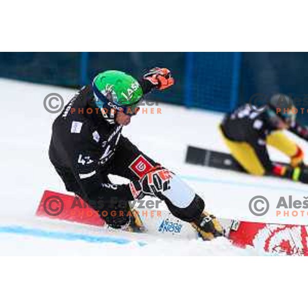 Rok Marguc (SLO) competes at FIS Snowboard World Cup Parallel Giant Slalom at Rogla Ski resort, Slovenia on March 16, 2022