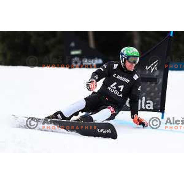 Rok Marguc (SLO) competes at FIS Snowboard World Cup Parallel Giant Slalom at Rogla Ski resort, Slovenia on March 16, 2022