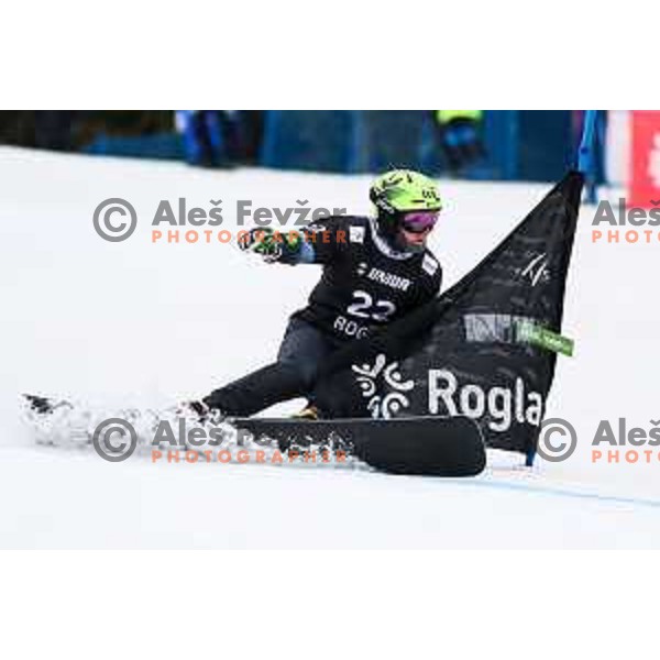 Tim Mastnak (SLO) competes at FIS Snowboard World Cup Parallel Giant Slalom at Rogla Ski resort, Slovenia on March 16, 2022