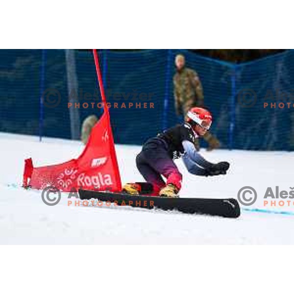 Zan Kosir (SLO) competes at FIS Snowboard World Cup Parallel Giant Slalom at Rogla Ski resort, Slovenia on March 16, 2022