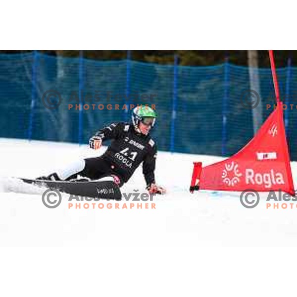Rok Marguc (SLO) competes at FIS Snowboard World Cup Parallel Giant Slalom at Rogla Ski resort, Slovenia on March 16, 2022