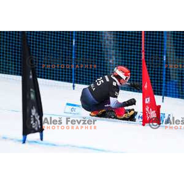 Zan Kosir (SLO) competes at FIS Snowboard World Cup Parallel Giant Slalom at Rogla Ski resort, Slovenia on March 16, 2022
