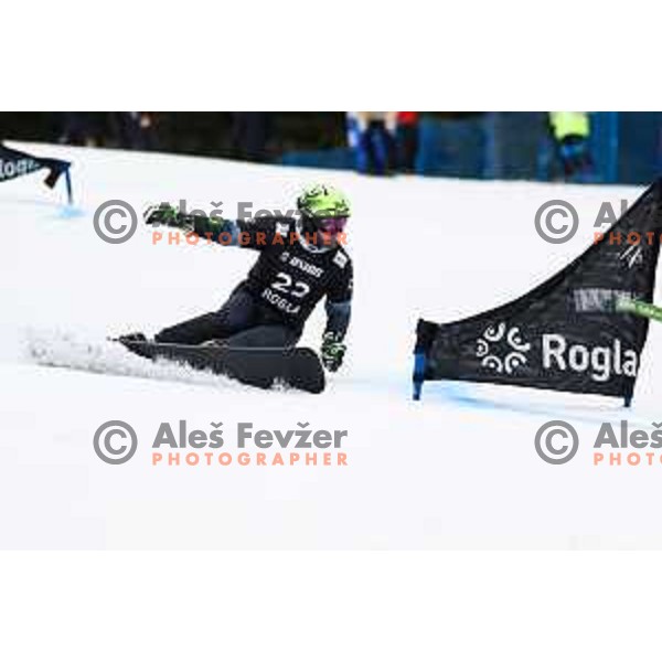 Tim Mastnak (SLO) competes at FIS Snowboard World Cup Parallel Giant Slalom at Rogla Ski resort, Slovenia on March 16, 2022
