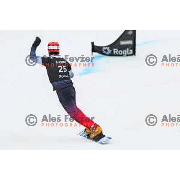Zan Kosir (SLO) competes at FIS Snowboard World Cup Parallel Giant Slalom at Rogla Ski resort, Slovenia on March 16, 2022