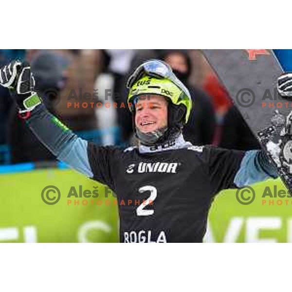 Tim Mastnak (SLO) third placed at FIS Snowboard World Cup Parallel Giant Slalom at Rogla Ski resort, Slovenia on March 16, 2022