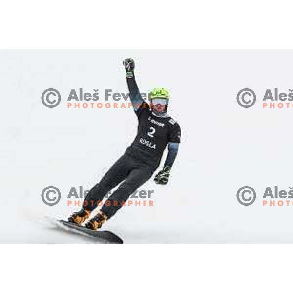 Tim Mastnak (SLO) third placed at FIS Snowboard World Cup Parallel Giant Slalom at Rogla Ski resort, Slovenia on March 16, 2022