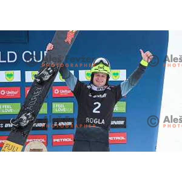 Tim Mastnak (SLO) third placed at FIS Snowboard World Cup Parallel Giant Slalom at Rogla Ski resort, Slovenia on March 16, 2022