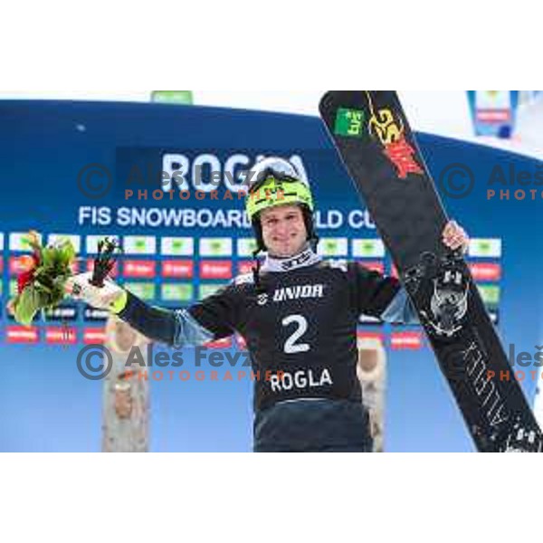 Tim Mastnak (SLO) third placed at FIS Snowboard World Cup Parallel Giant Slalom at Rogla Ski resort, Slovenia on March 16, 2022