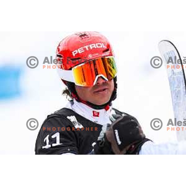 Zan Kosir (SLO) competes at FIS Snowboard World Cup Parallel Giant Slalom at Rogla Ski resort, Slovenia on March 16, 2022