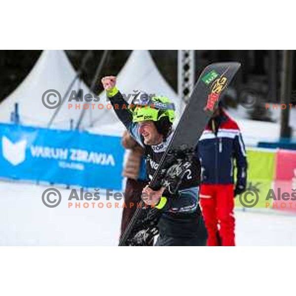 Tim Mastnak (SLO) third placed at FIS Snowboard World Cup Parallel Giant Slalom at Rogla Ski resort, Slovenia on March 16, 2022