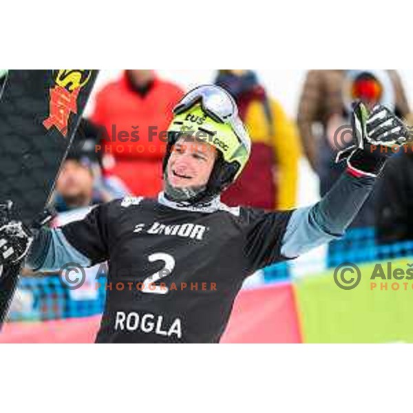 Tim Mastnak (SLO) third placed at FIS Snowboard World Cup Parallel Giant Slalom at Rogla Ski resort, Slovenia on March 16, 2022