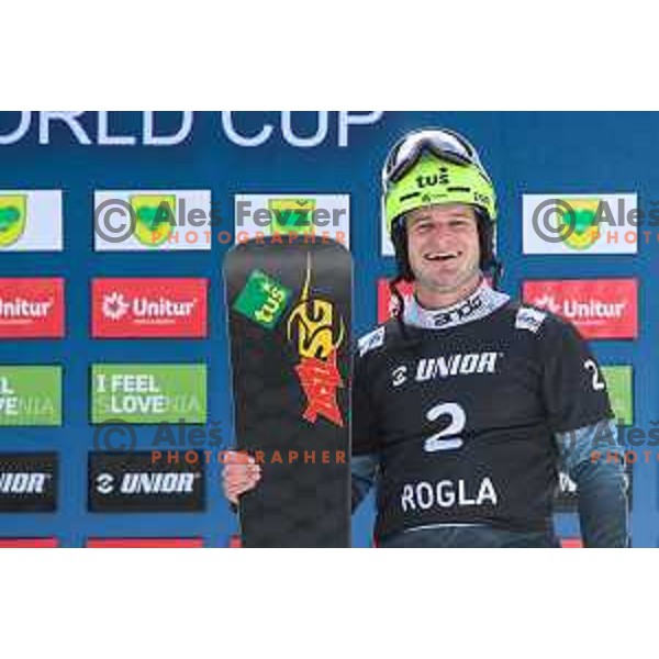 Tim Mastnak (SLO) third placed at FIS Snowboard World Cup Parallel Giant Slalom at Rogla Ski resort, Slovenia on March 16, 2022