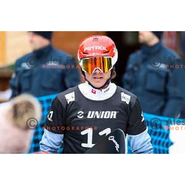 Zan Kosir (SLO) competes at FIS Snowboard World Cup Parallel Giant Slalom at Rogla Ski resort, Slovenia on March 16, 2022