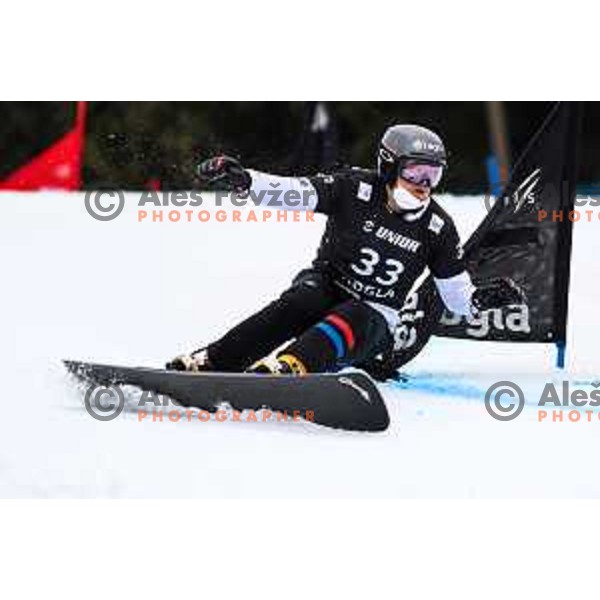 competes at FIS Snowboard World Cup Parallel Giant Slalom at Rogla Ski resort, Slovenia on March 16, 2022