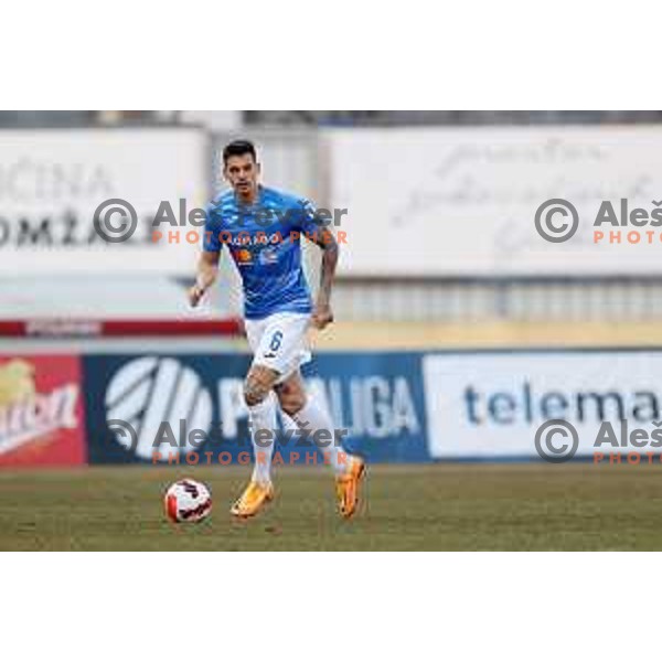Mitja Krizan in action during Prva Liga Telemach 2021-2022 football match between Kalcer Radomlje and Maribor in Domzale, Slovenia on February 21, 2022