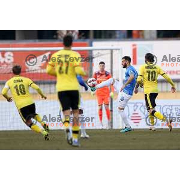 in action during Prva Liga Telemach 2021-2022 football match between Kalcer Radomlje and Bravo in Domzale, Slovenia on March 18, 2022