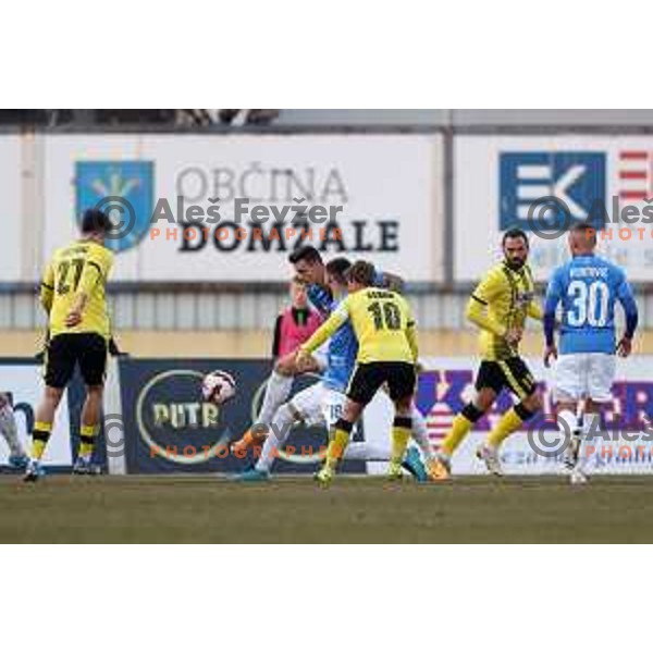 in action during Prva Liga Telemach 2021-2022 football match between Kalcer Radomlje and Bravo in Domzale, Slovenia on March 18, 2022