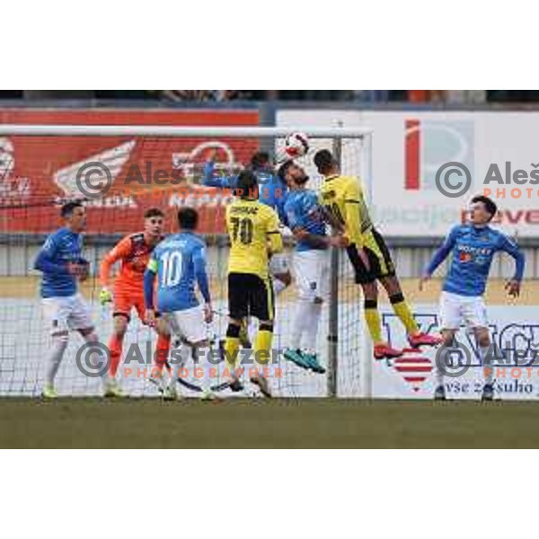 in action during Prva Liga Telemach 2021-2022 football match between Kalcer Radomlje and Bravo in Domzale, Slovenia on March 18, 2022