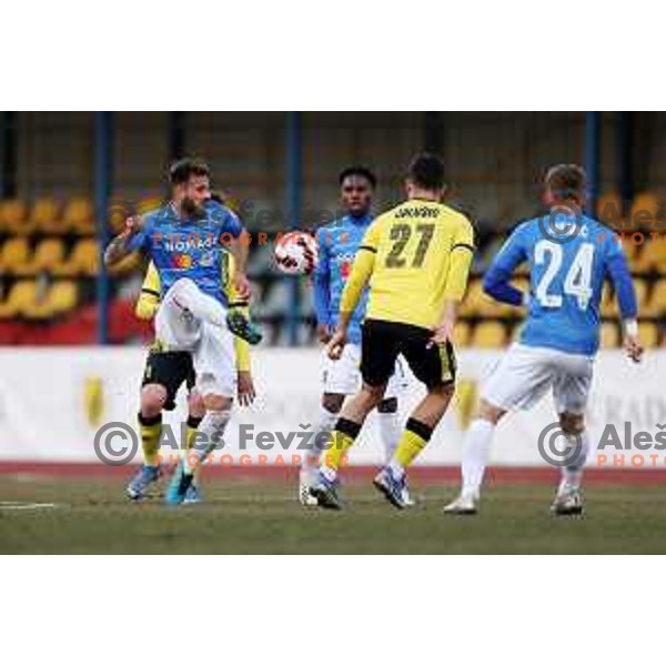 in action during Prva Liga Telemach 2021-2022 football match between Kalcer Radomlje and Bravo in Domzale, Slovenia on March 18, 2022