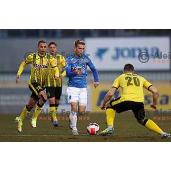 in action during Prva Liga Telemach 2021-2022 football match between Kalcer Radomlje and Bravo in Domzale, Slovenia on March 18, 2022