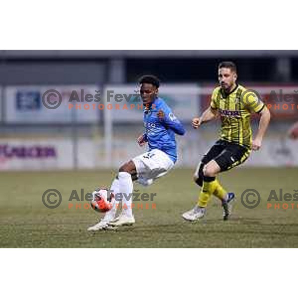 Simon Nsana in action during Prva Liga Telemach 2021-2022 football match between Kalcer Radomlje and Maribor in Domzale, Slovenia on February 21, 2022