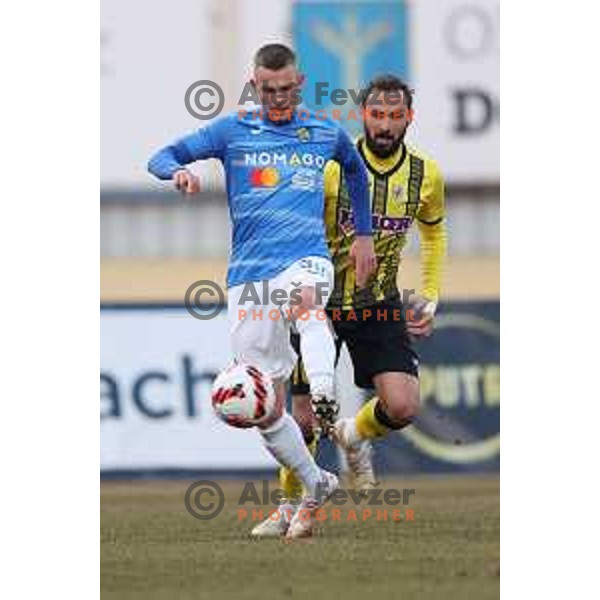 in action during Prva Liga Telemach 2021-2022 football match between Kalcer Radomlje and Bravo in Domzale, Slovenia on March 18, 2022