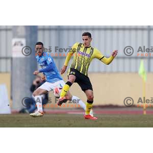 in action during Prva Liga Telemach 2021-2022 football match between Kalcer Radomlje and Bravo in Domzale, Slovenia on March 18, 2022