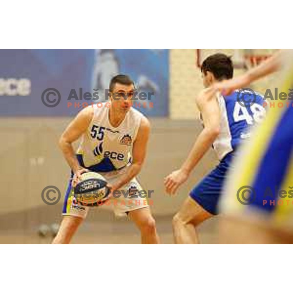 in action during Nova KBM league basketball match between ECE Triglav and Sentjur in Kranj, Slovenia on March 19, 2022