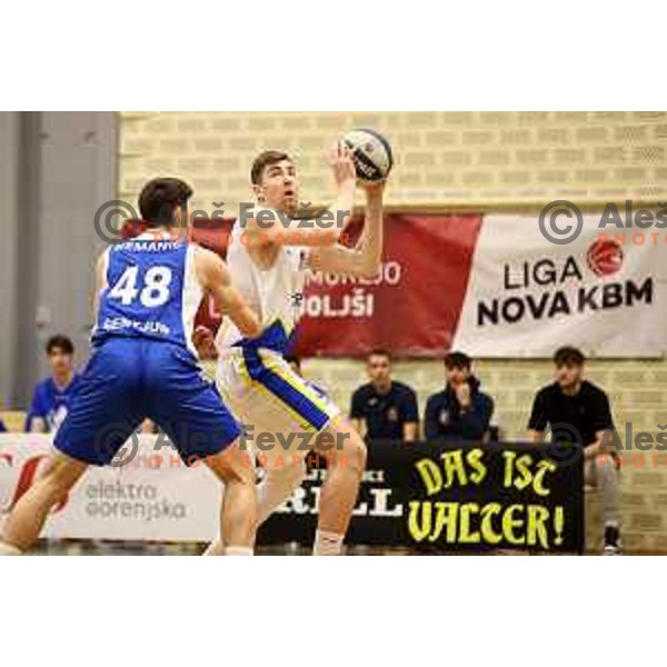 in action during Nova KBM league basketball match between ECE Triglav and Sentjur in Kranj, Slovenia on March 19, 2022