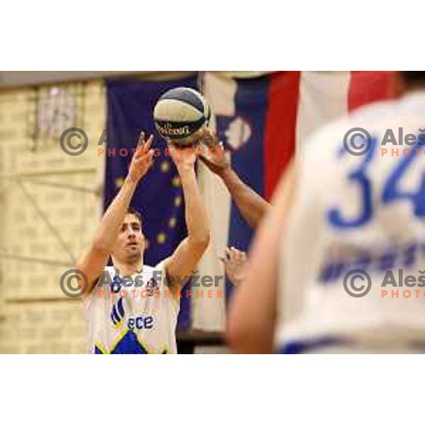 in action during Nova KBM league basketball match between ECE Triglav and Sentjur in Kranj, Slovenia on March 19, 2022