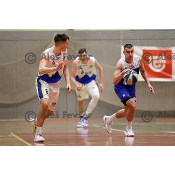 in action during Nova KBM league basketball match between ECE Triglav and Sentjur in Kranj, Slovenia on March 19, 2022