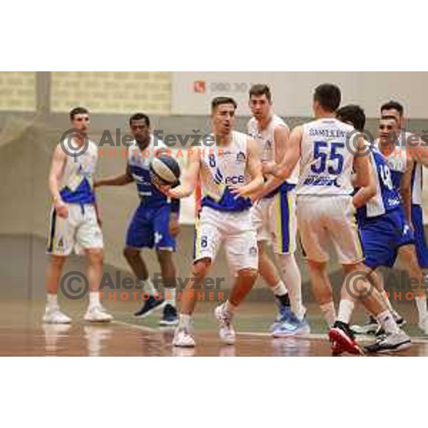 in action during Nova KBM league basketball match between ECE Triglav and Sentjur in Kranj, Slovenia on March 19, 2022
