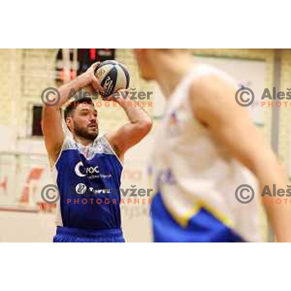 Dalibor Djapa in action during Nova KBM league basketball match between ECE Triglav and Sentjur in Kranj, Slovenia on March 19, 2022