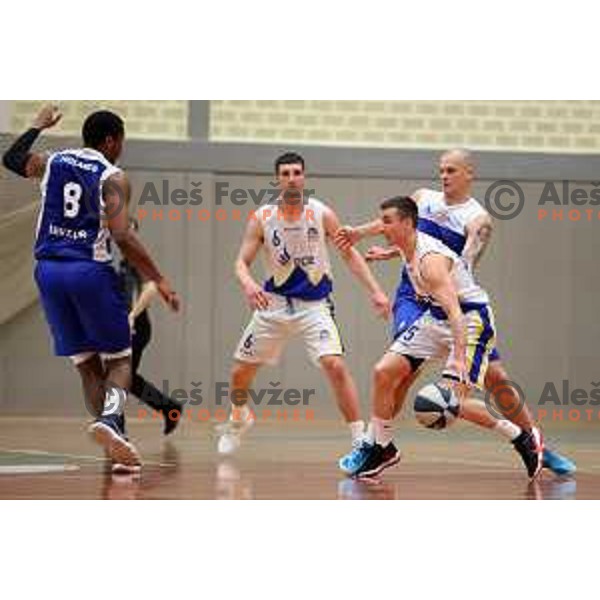 in action during Nova KBM league basketball match between ECE Triglav and Sentjur in Kranj, Slovenia on March 19, 2022