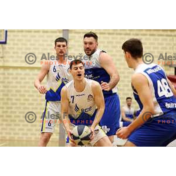 Dalibor Djapa in action during Nova KBM league basketball match between ECE Triglav and Sentjur in Kranj, Slovenia on March 19, 2022