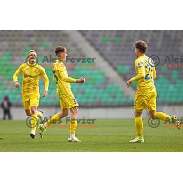 Mitja Ilenic celebrates goal during Prva Liga Telemach football match between Olimpija and Domzale in SRC Stozice, Ljubljana, Slovenia on March 20, 2022