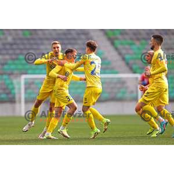 Mitja Ilenic celebrates goal during Prva Liga Telemach football match between Olimpija and Domzale in SRC Stozice, Ljubljana, Slovenia on March 20, 2022