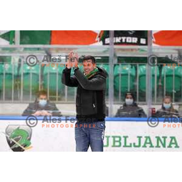 Sani Becirovic during sixt game of quarter-final of IceHL between SZ Olimpija and VSV in Ljubljana, Slovenia on March 20, 2022