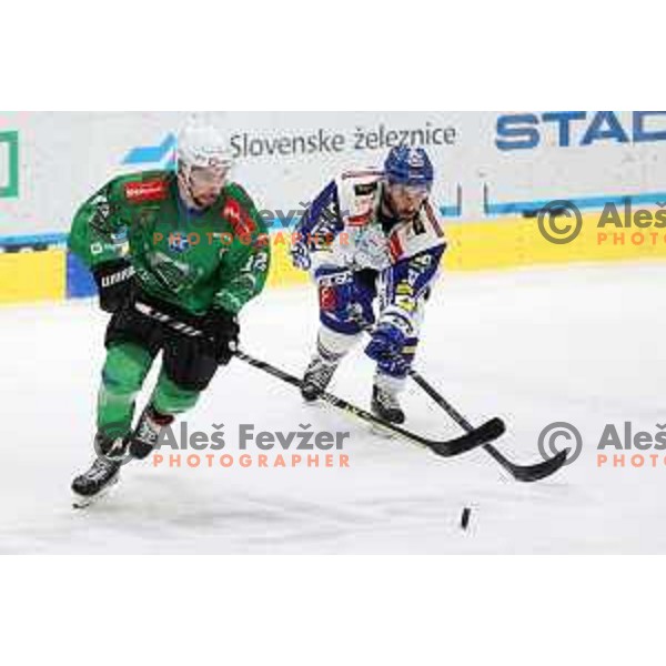 Nik Simsic during sixt game of quarter-final of IceHL between SZ Olimpija and VSV in Ljubljana, Slovenia on March 20, 2022