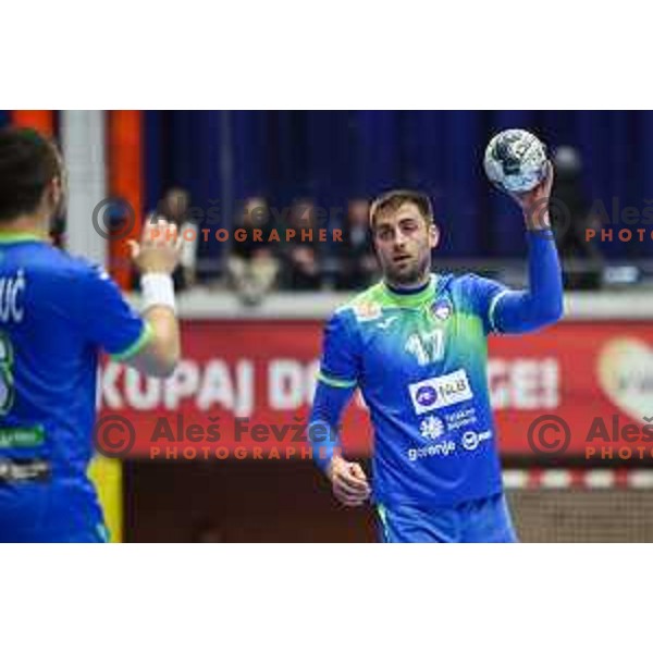 Nejc Cehte in action during World championship 2023 qualifications match between Slovenia and Italy in Celje, Slovenia on March 20, 2022