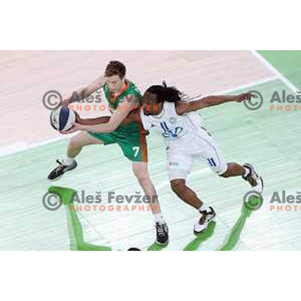 Dan Duscak and O\'showen Williams in action during Nova KBM league basketball match between Cedevita Olimpija and Terme Olimia Podcetrtek in Stozice, Arena, Ljubljana, Slovenia on March 21, 2022